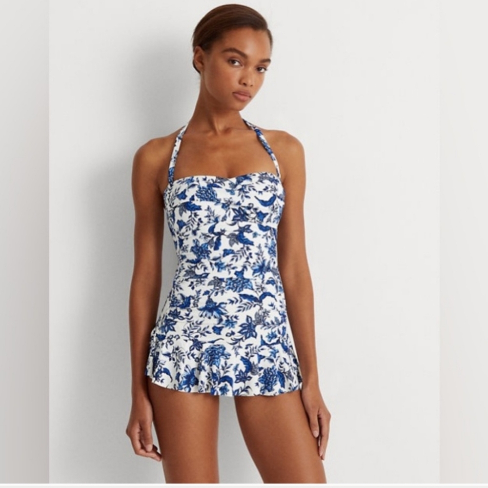 Lauren Ralph Lauren Floral Skirted Bandeau One-Piece Size 10